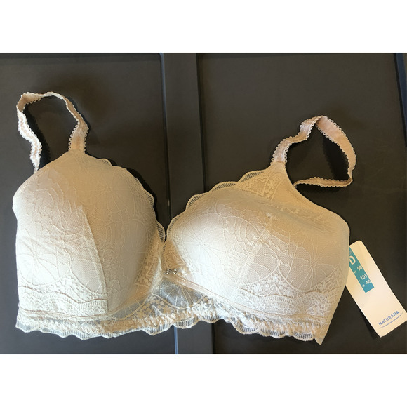 NWT Naturana Beige Floral-Lace Scalloped-Edge Wireless Full-Coverage Bra - Picture 3 of 8